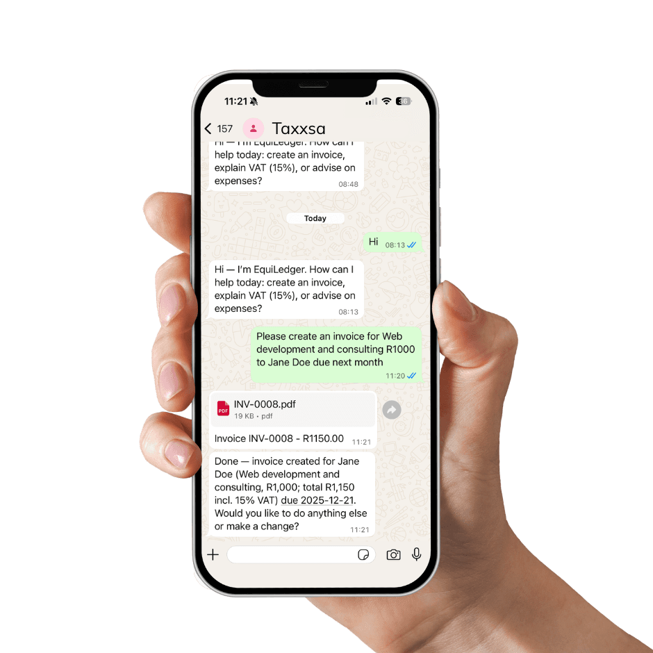 Taxxsa Hero - WhatsApp accounting interface